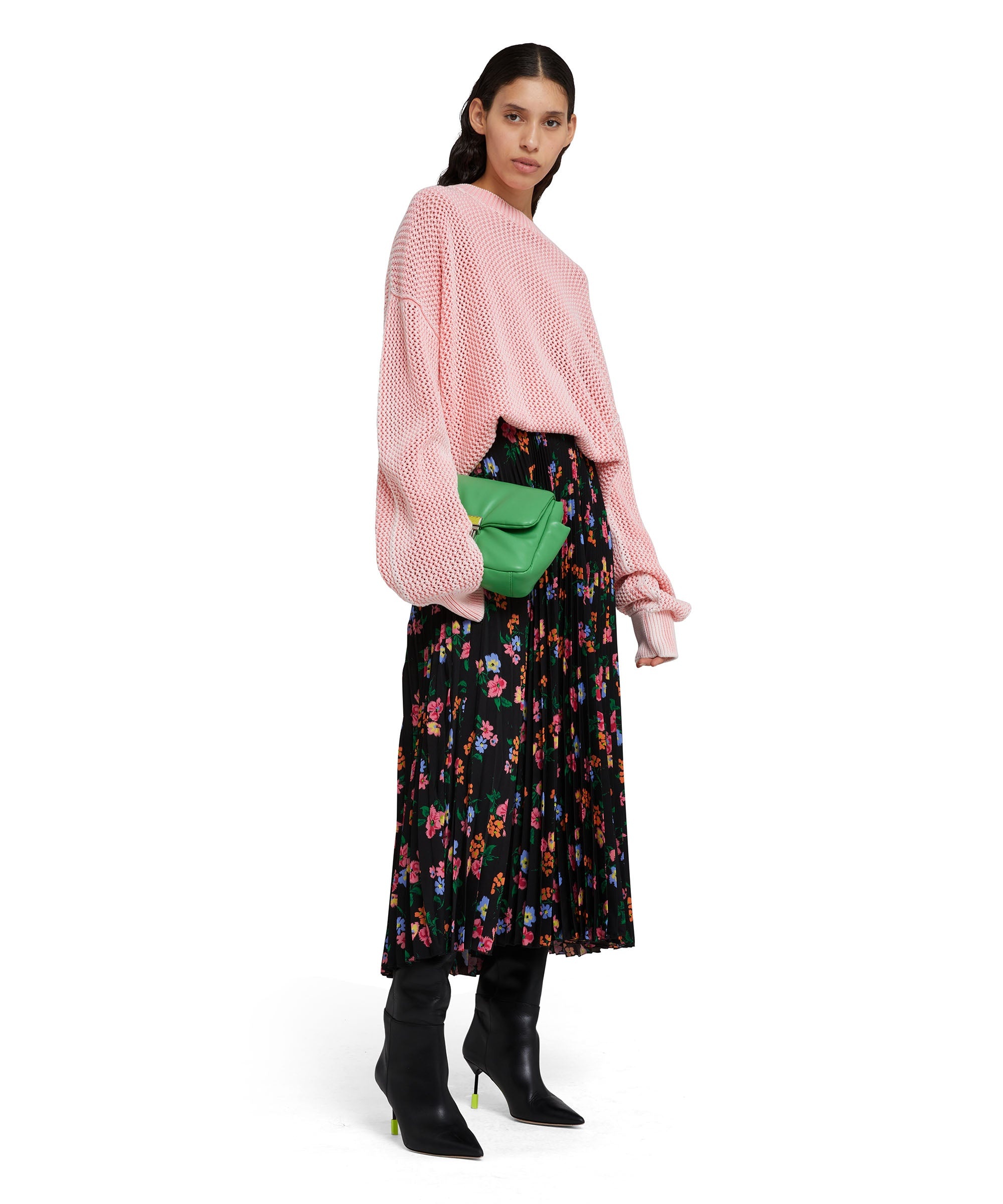 Pleated midi skirt with "fresh bouquet techno" print - 1