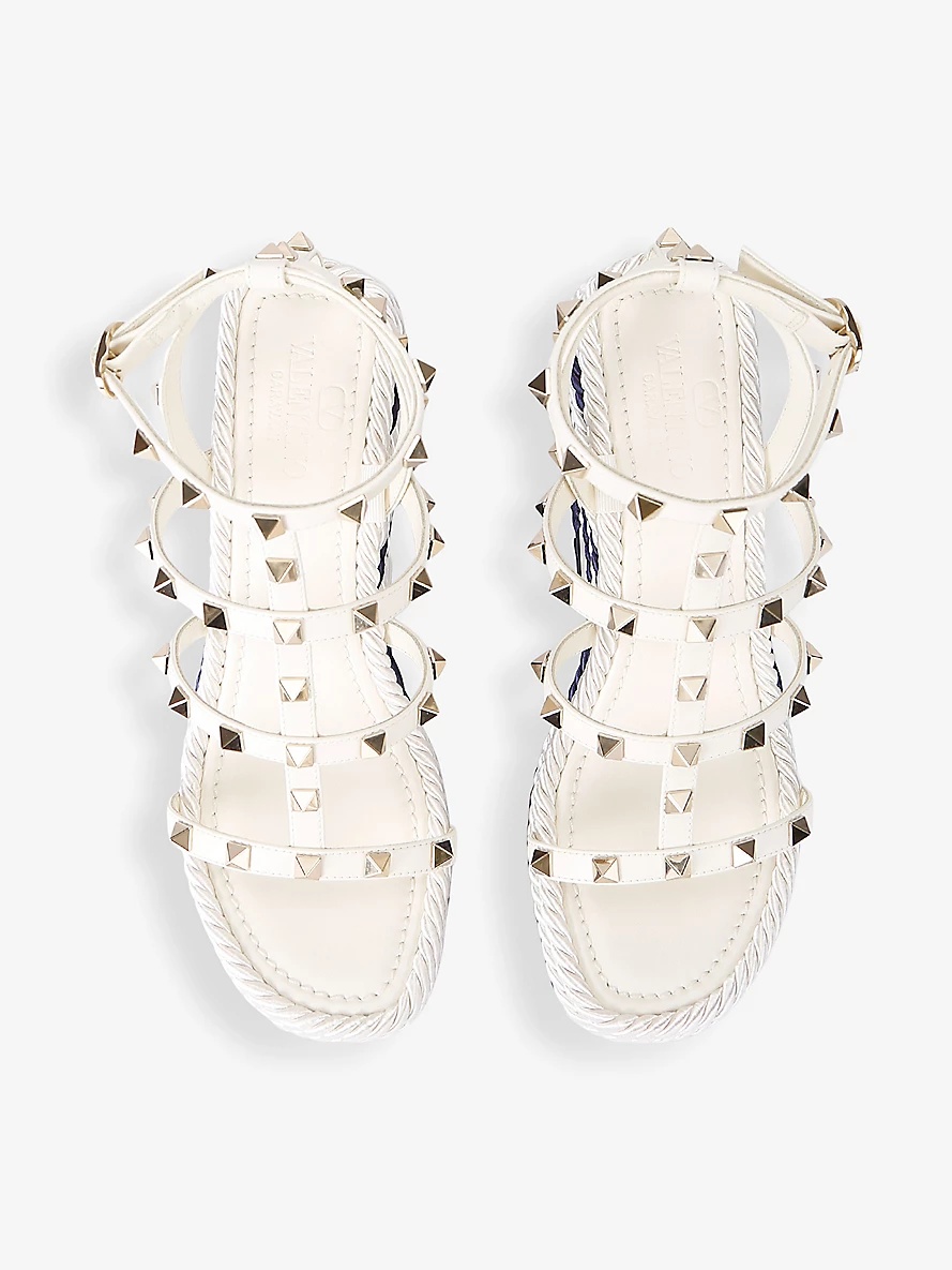 Rockstud Torchon stud-embellished leather wedge sandals - 2