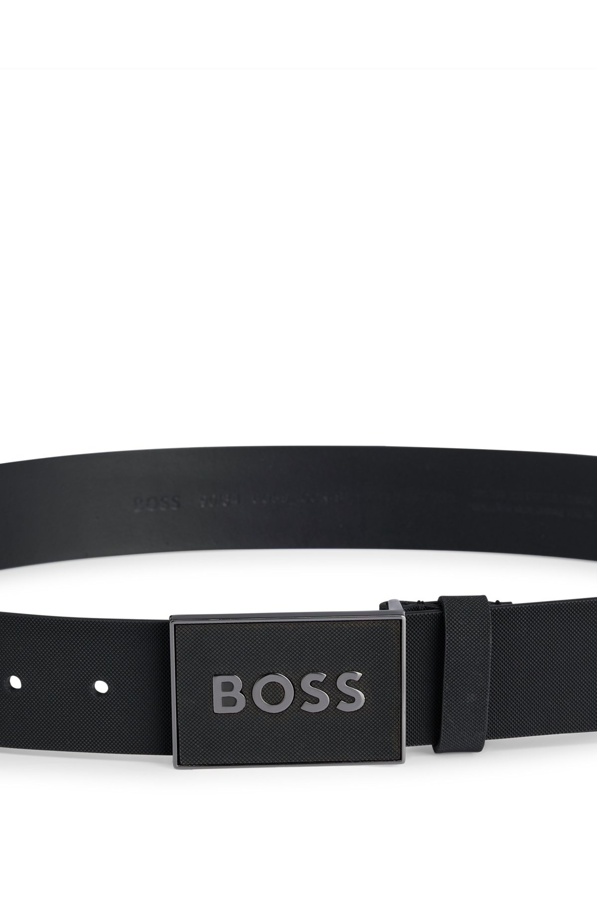 ITALIAN-LEATHER BELT WITH TEXTURED PLAQUE BUCKLE - 4