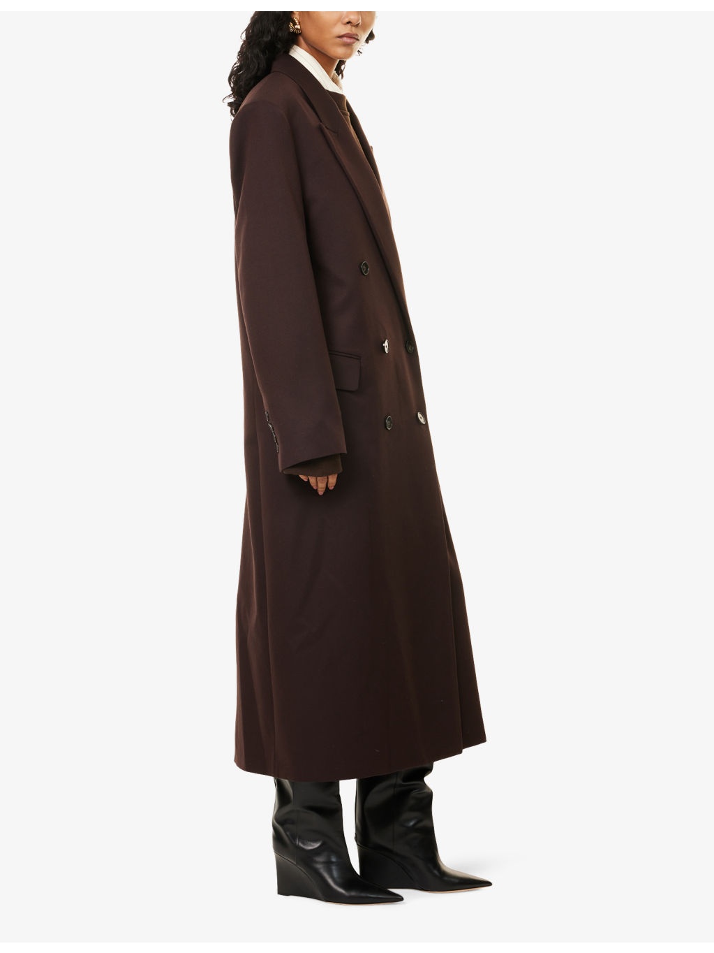 Jane Double-Breasted Woven Long Coat - 3