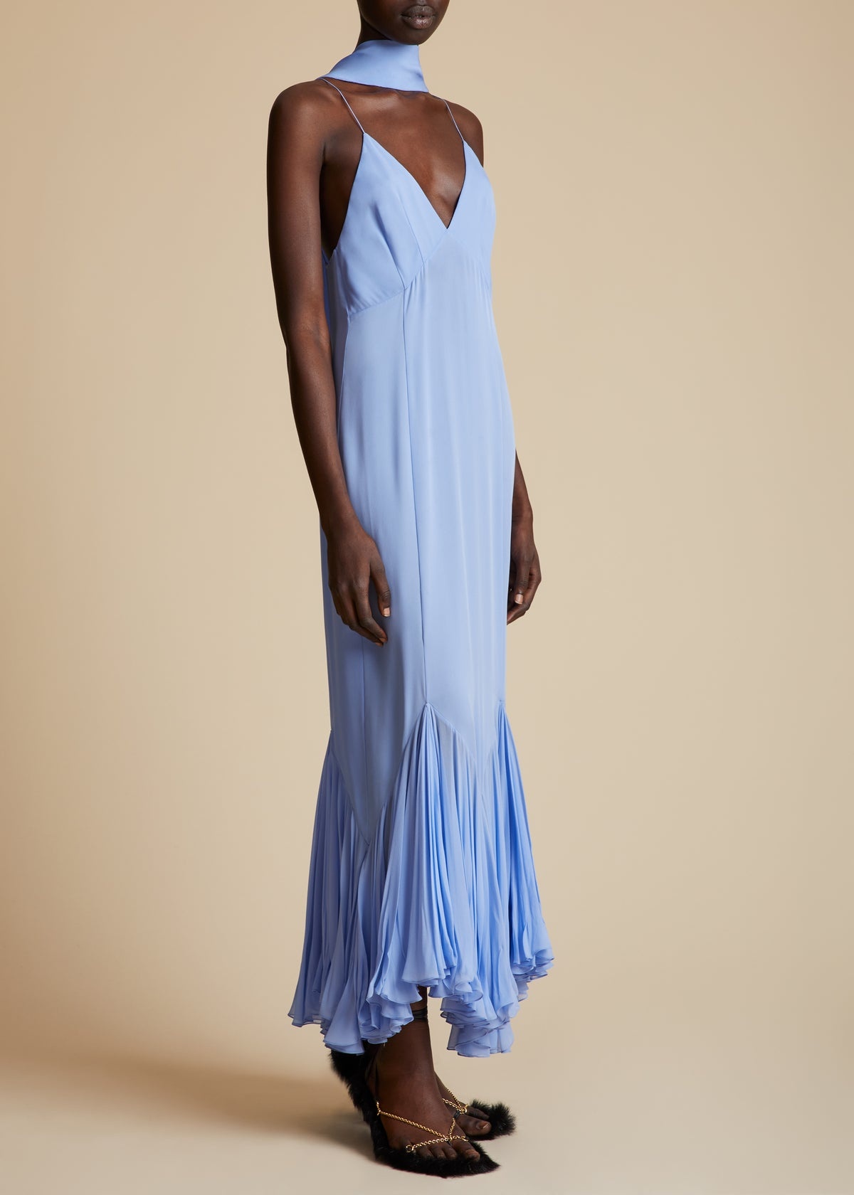 khaite blue dress with scarf Mattea Diamante Mini Dress With Scarf - Navy main image 1