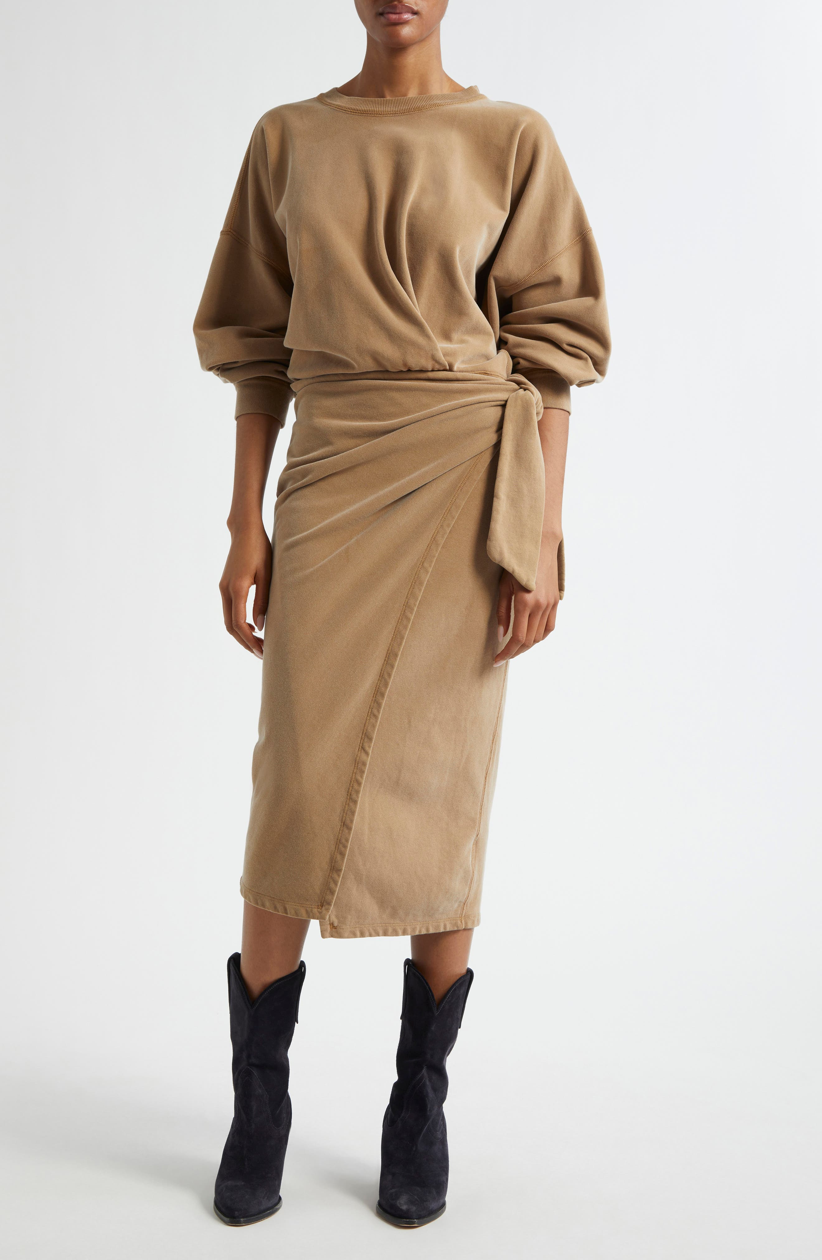 Isabel Marant Étoile Sandrina Long Sleeve Cotton Fleece Dress in Caramel at Nordstrom - 1