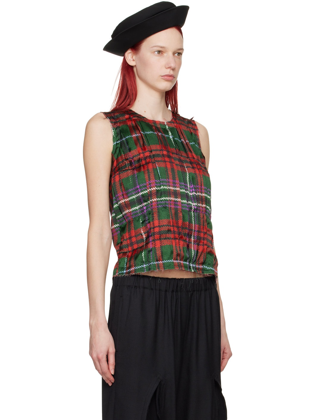 Red & Green Pleated Tank Top - 2