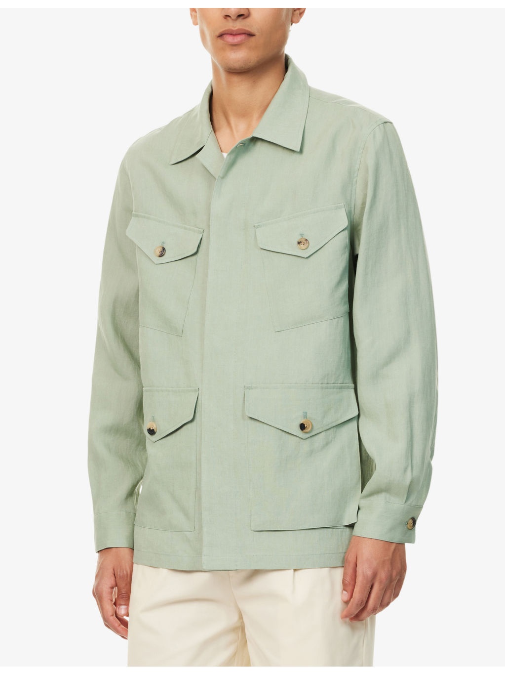 Patch-Pocket Long-Sleeve Linen Overshirt - 3