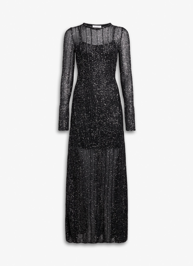 LONG SEQUIN KNIT DRESS - 1