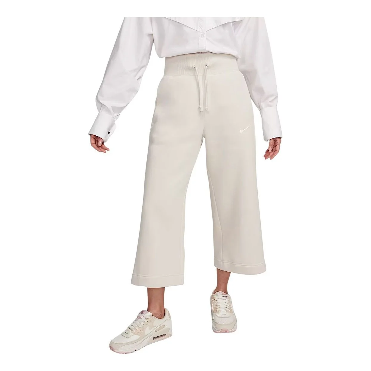 (WMNS) Nike High-Waisted Cropped Tracksuit Bottoms 'Beige' FB8417-104 - 1