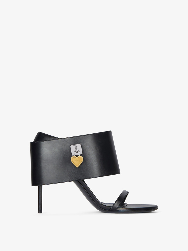 SHARK LOCK HEART HEELED SANDALS IN LEATHER - 1