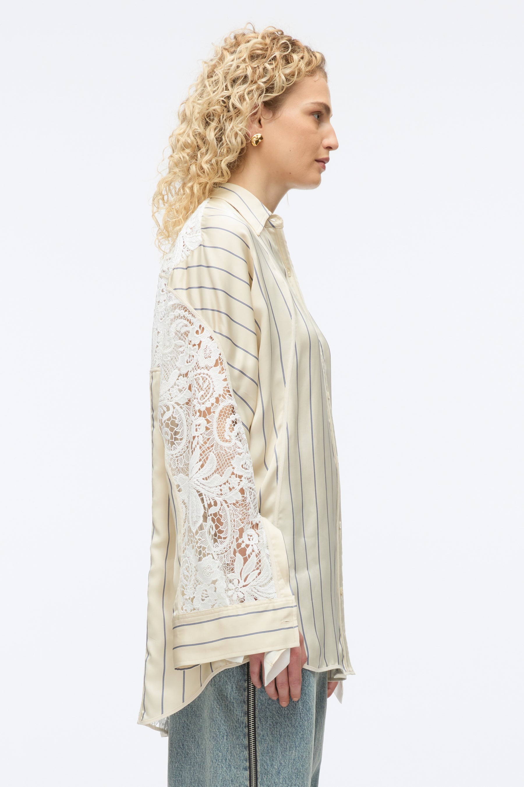 Stripe Shirt with Corded Lace - 4