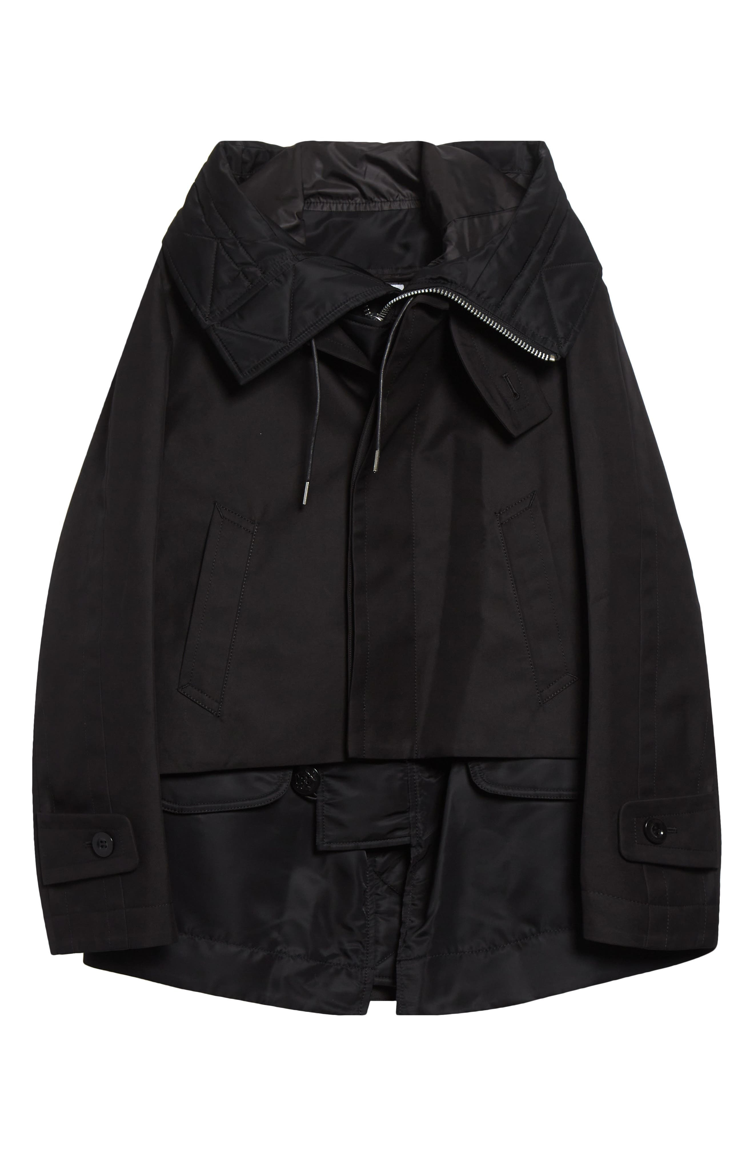 Sacai Hooded Mixed Media Jacket in Black at Nordstrom - 7