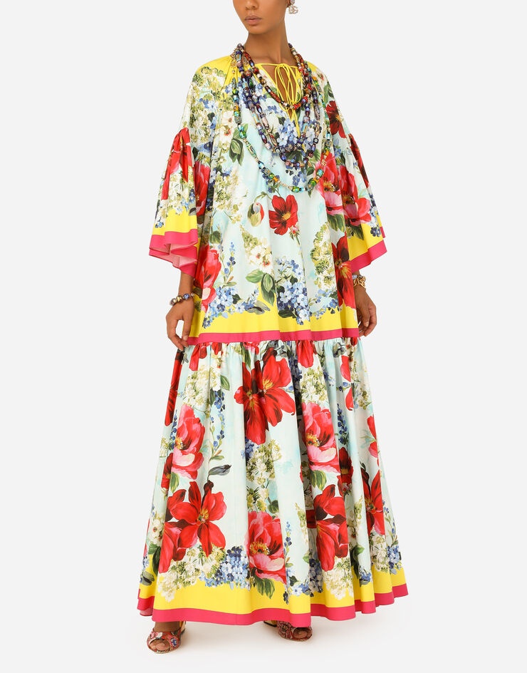 Garden-print poplin caftan - 6