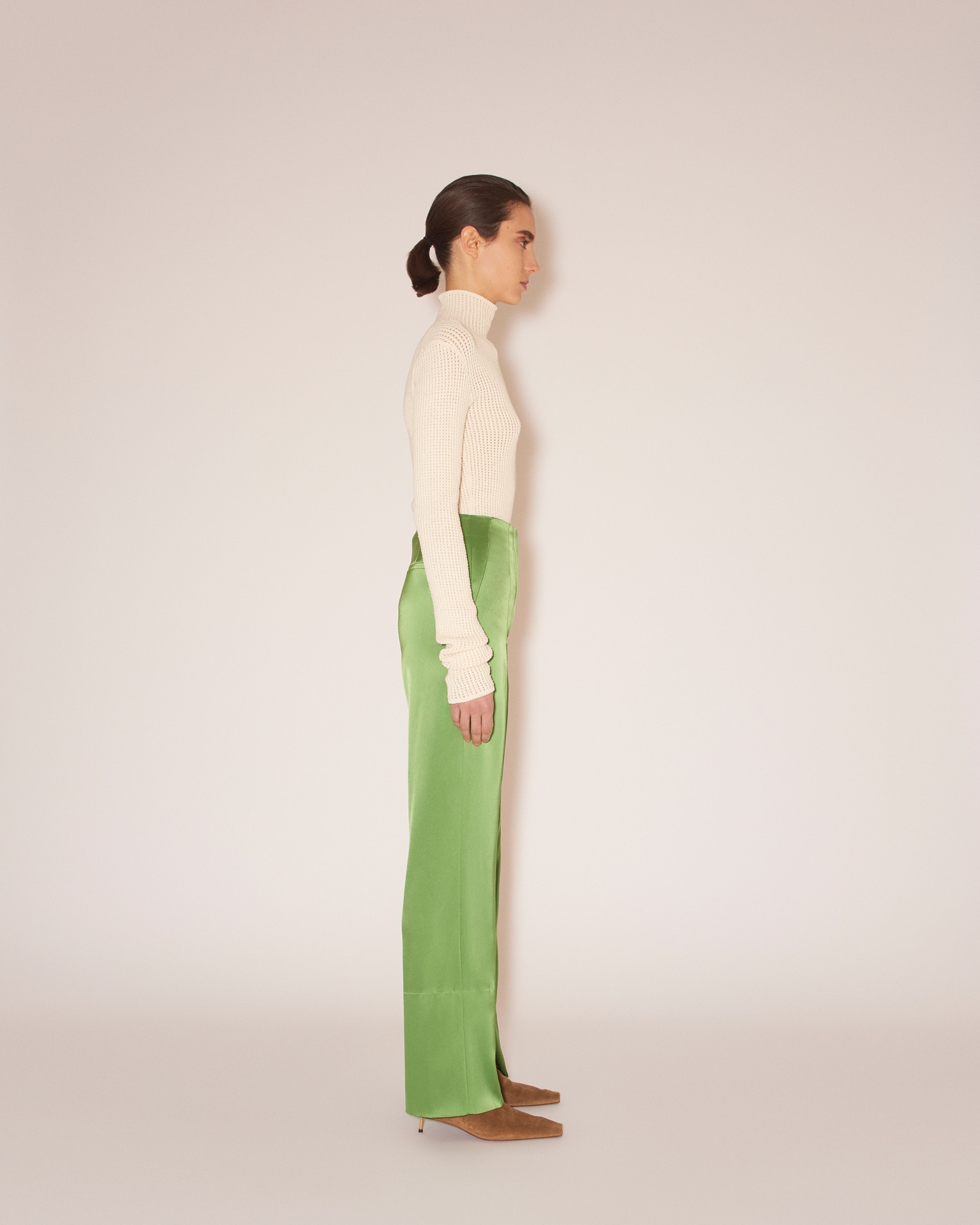 MIKKI - Slip satin ladder-stitch pants - Green - 3