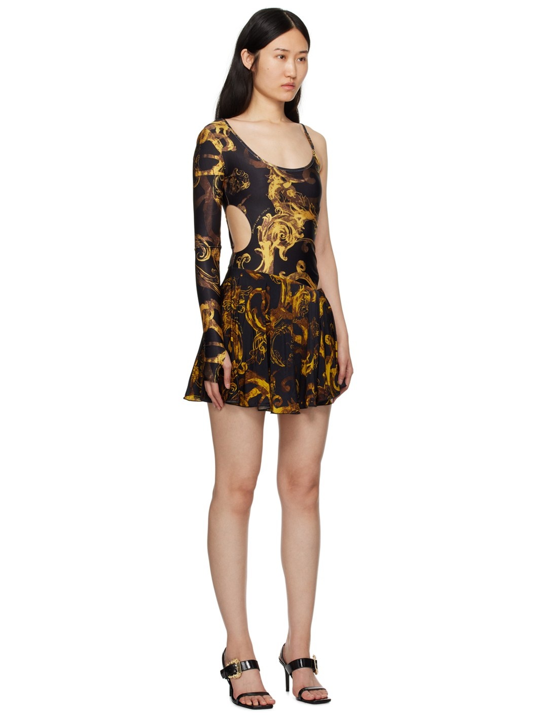 Black Asymmetric Bodysuit Minidress - 2