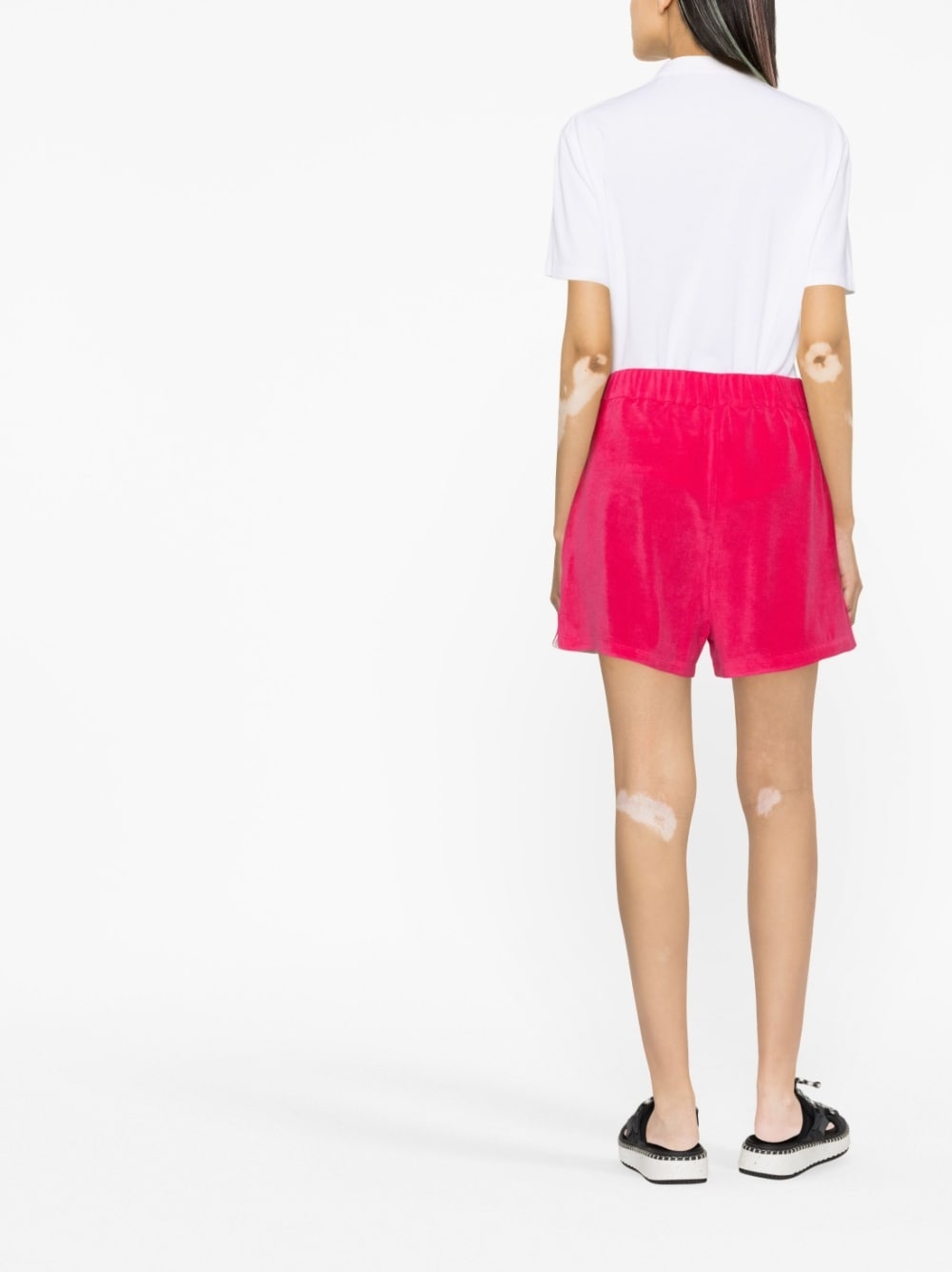 logo-patch velour shorts - 3