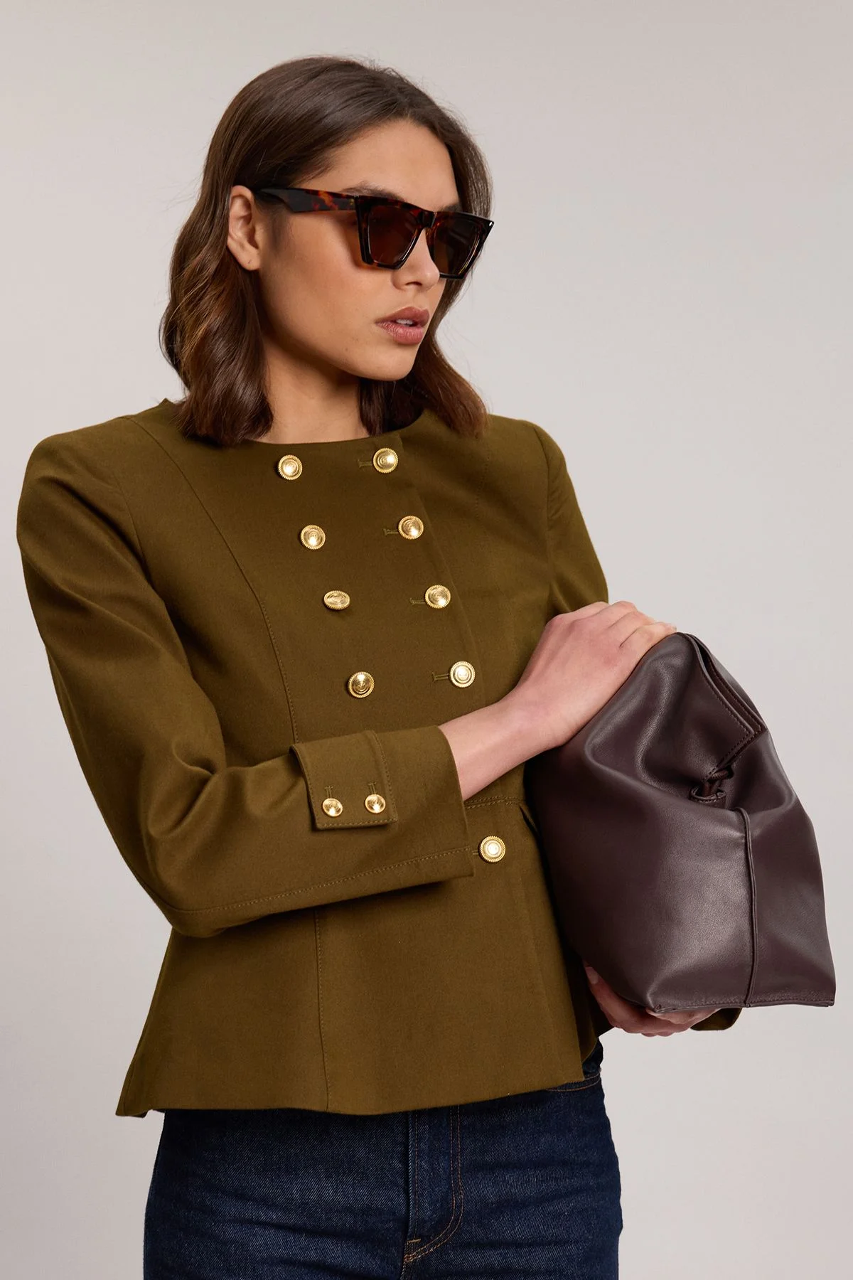 Cotton Tailored Button Detail Peplum Blazer - 1