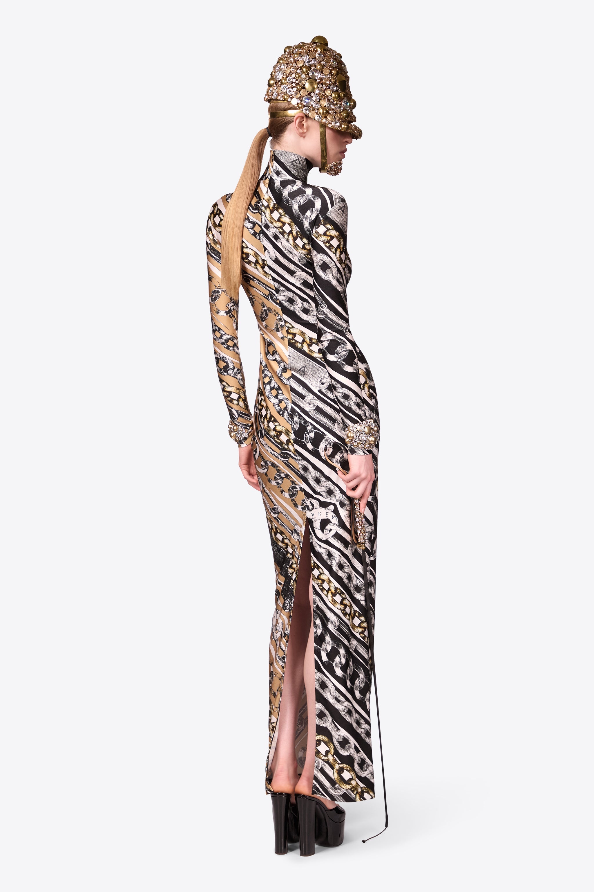 CHAIN PRINTED LONG SLEEVE MAXI DRESS - 6
