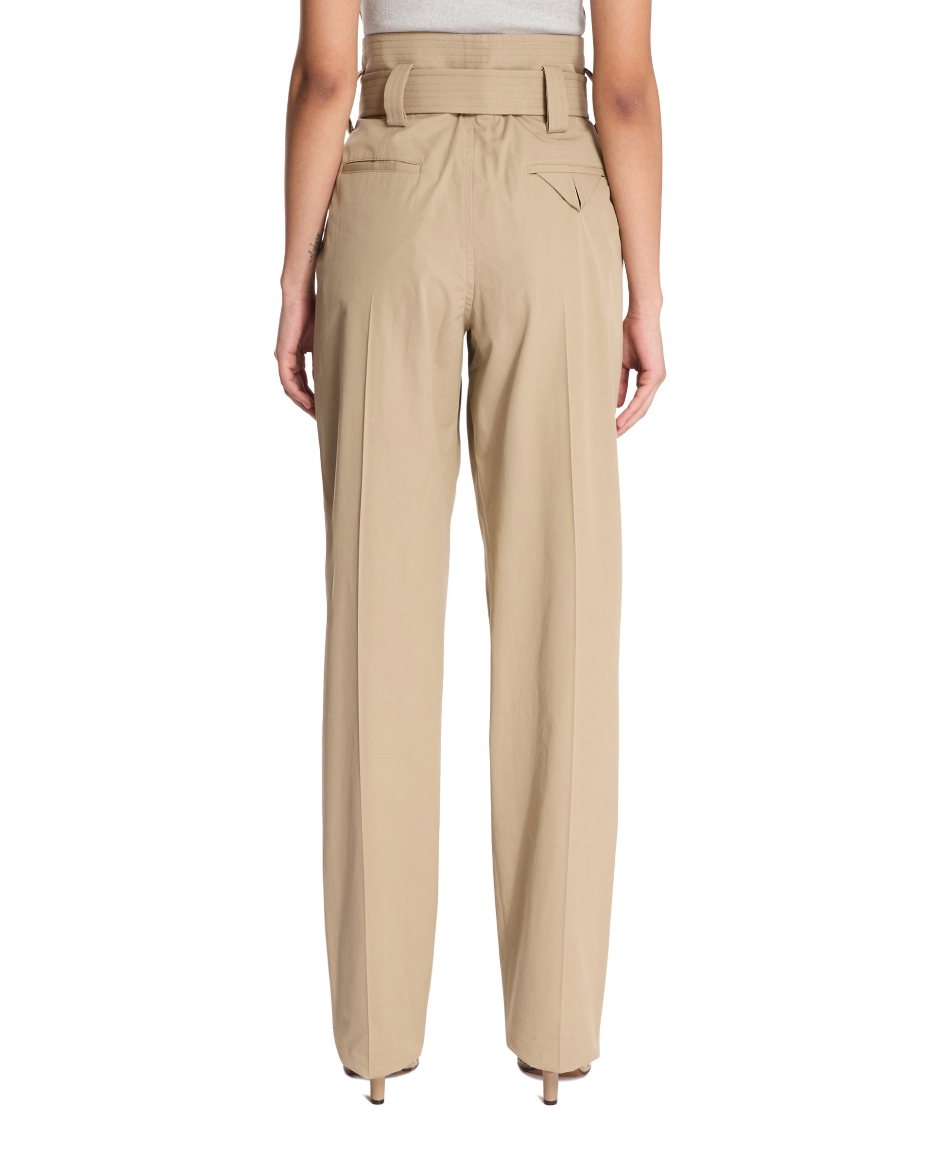 Beige Compact Cotton Pants - 3