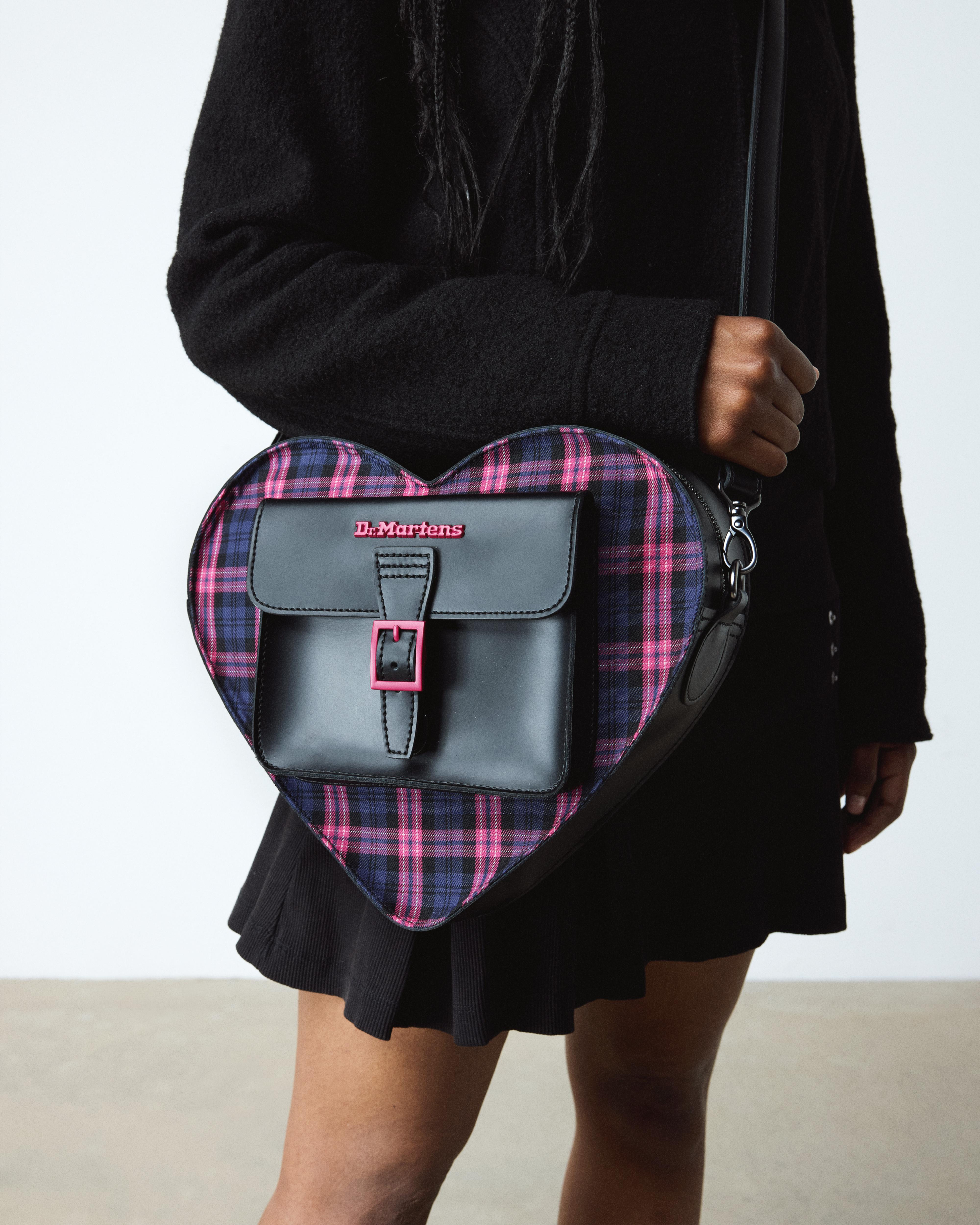 HEART BACKPACK PINK TARTAN LEATHER HEART BAG - 2