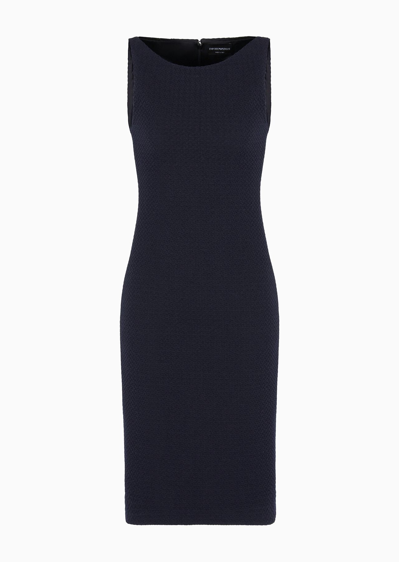 Wool-blend jacquard jersey sheath dress with embossed pattern - 1