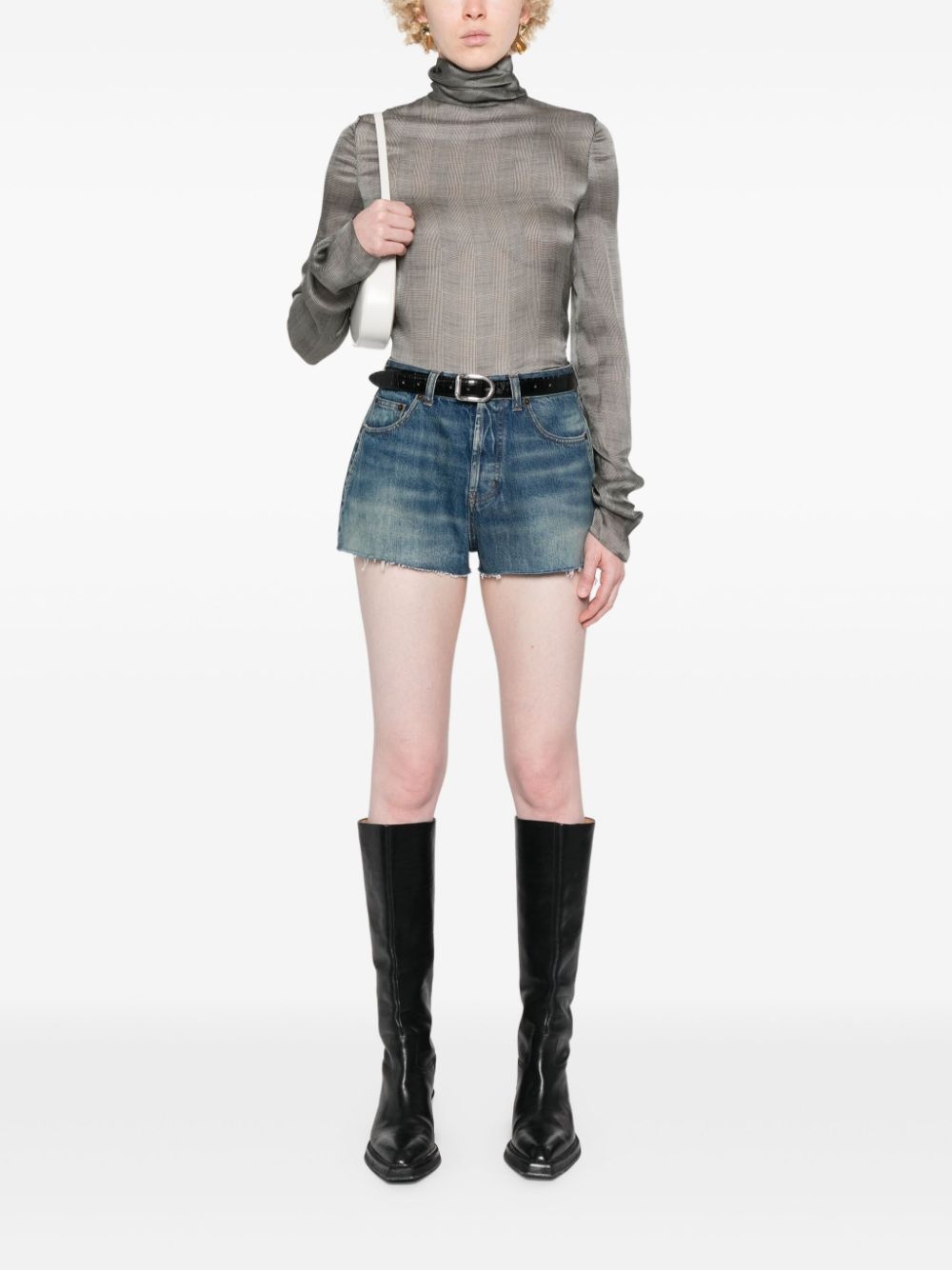 fine-check sheer-silk top - 2