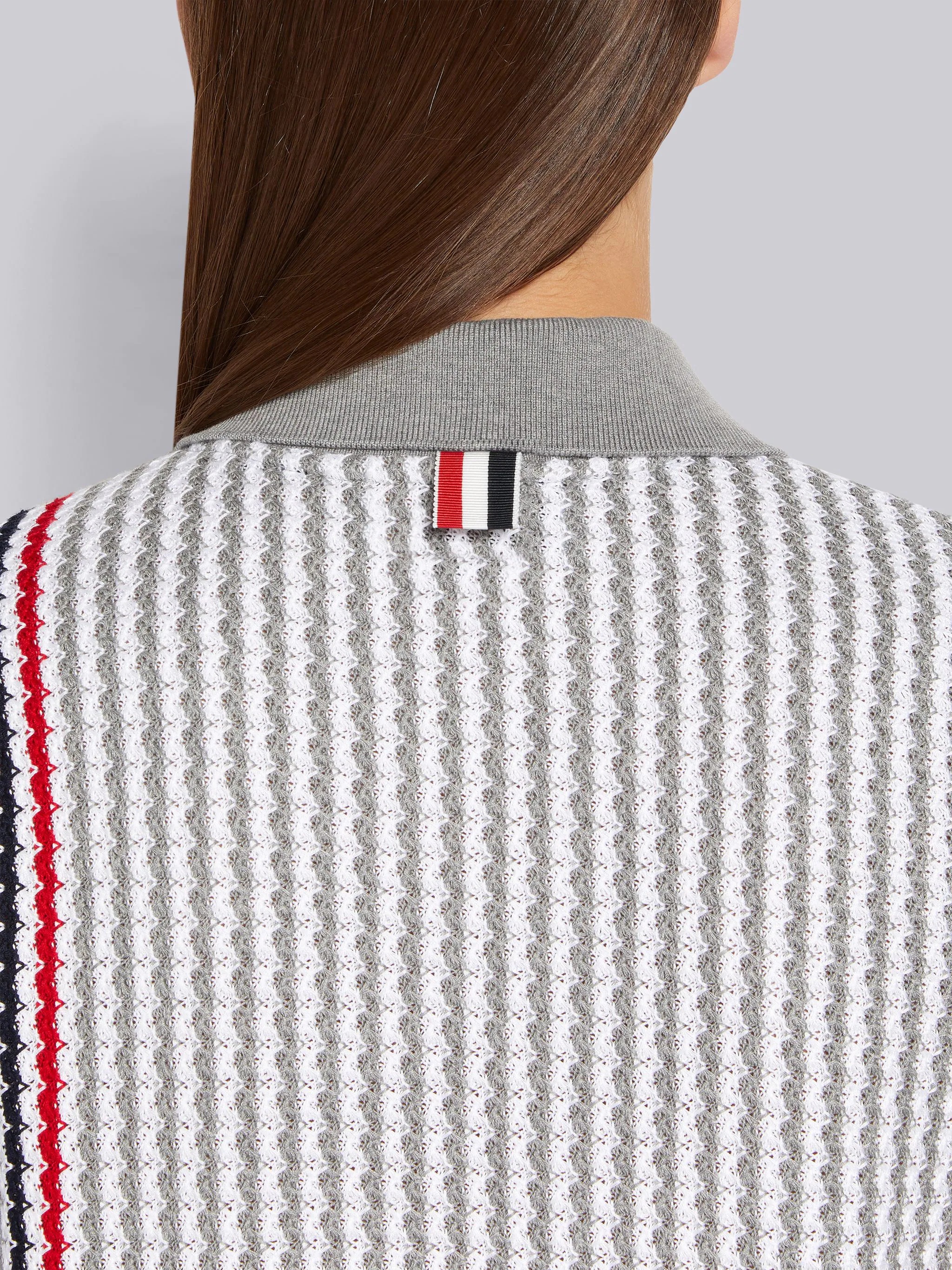 Light Grey University Stripe Cotton Tweed Engineered Stripe Mini Polo Dress - 5