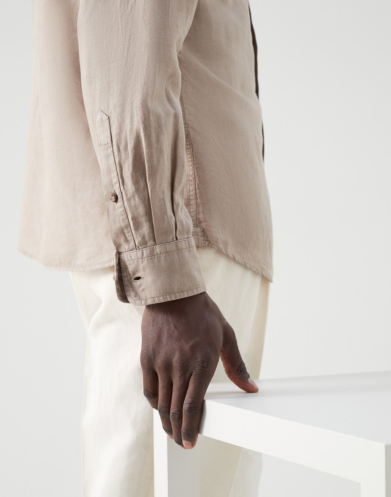 Linen and cotton pinpoint easy fit shirt with chest pockets 3