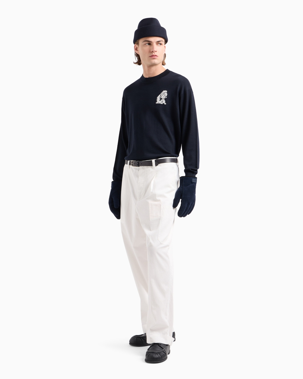 Plain-knit virgin-wool jumper with French bulldog embroidery - 4