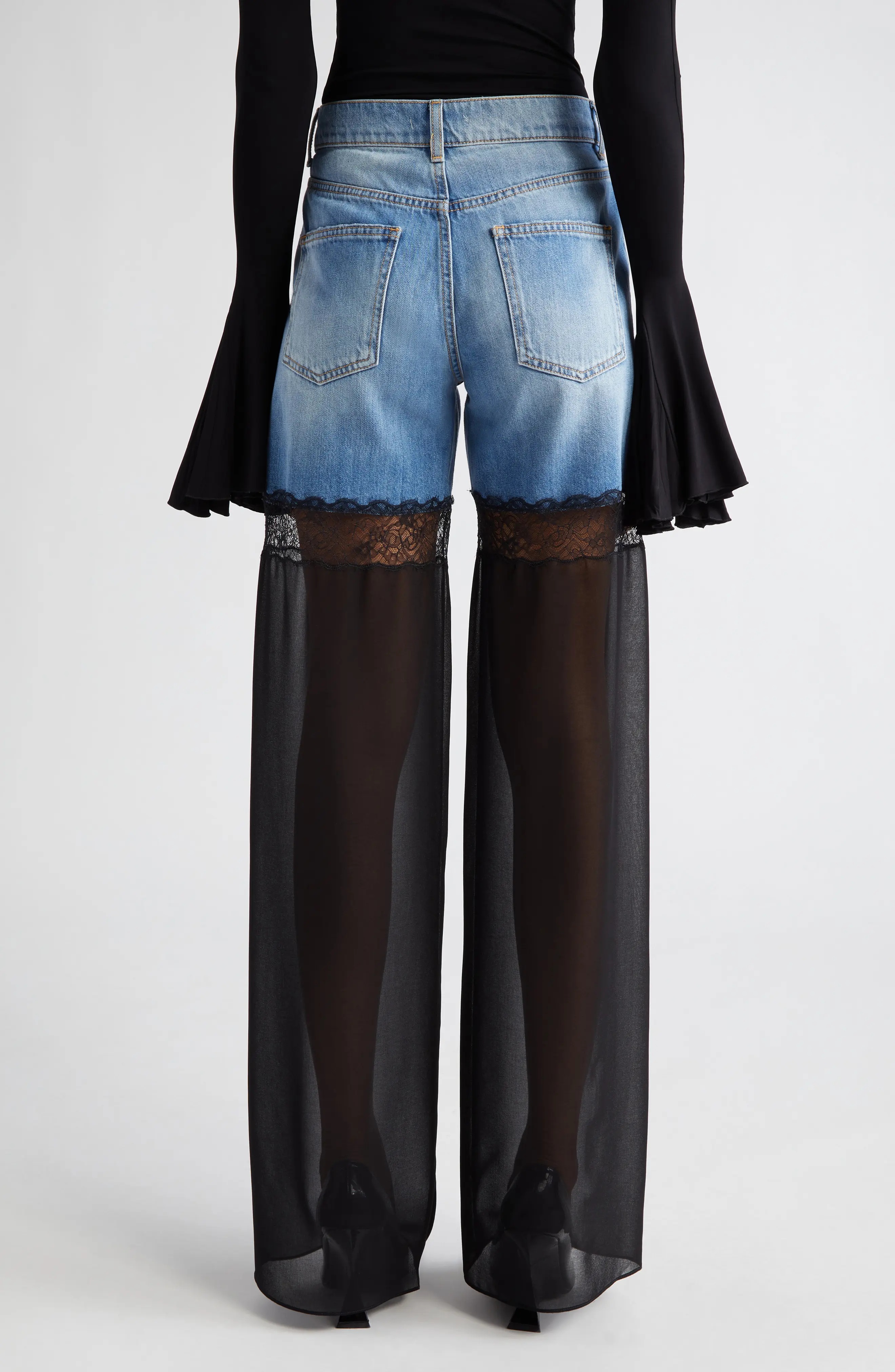 NENSI DOJAKA Sheer Tulle Inset High Waist Nonstretch Wide