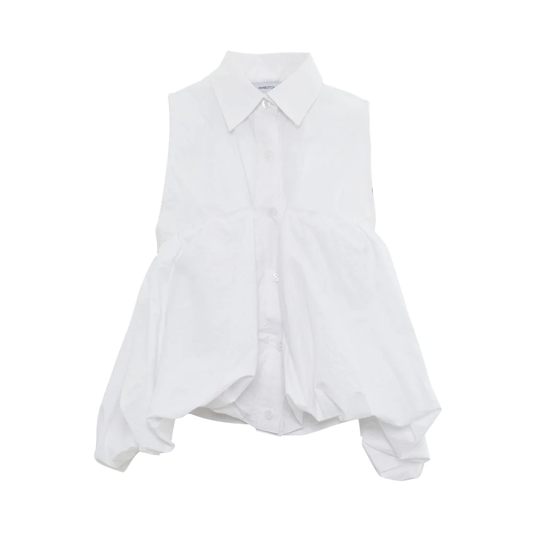 White Voluminous Sleeveless Shirt - 1