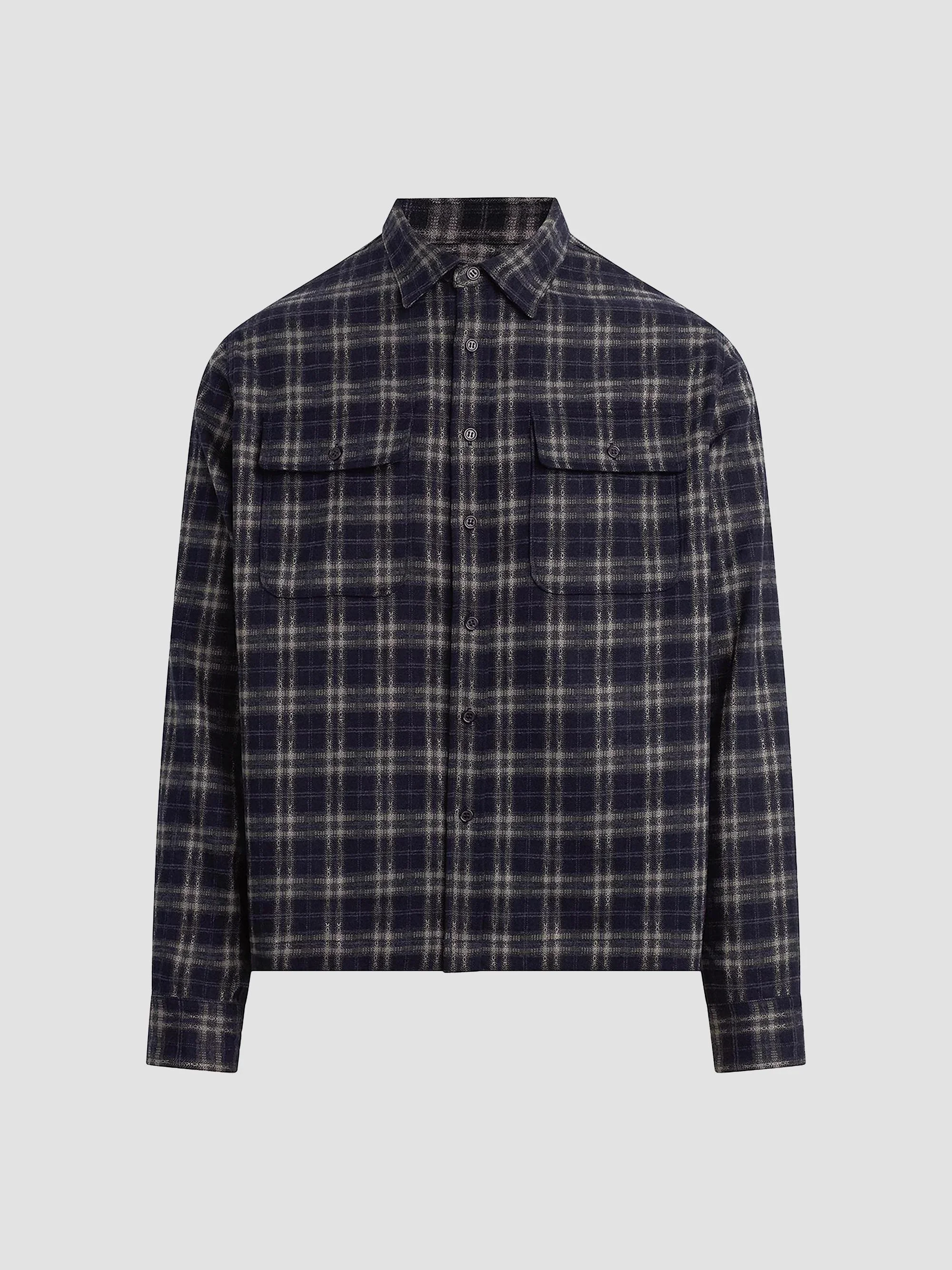 Men's Plaid Double Flap Pocket Shirt - Navy Multi - 1