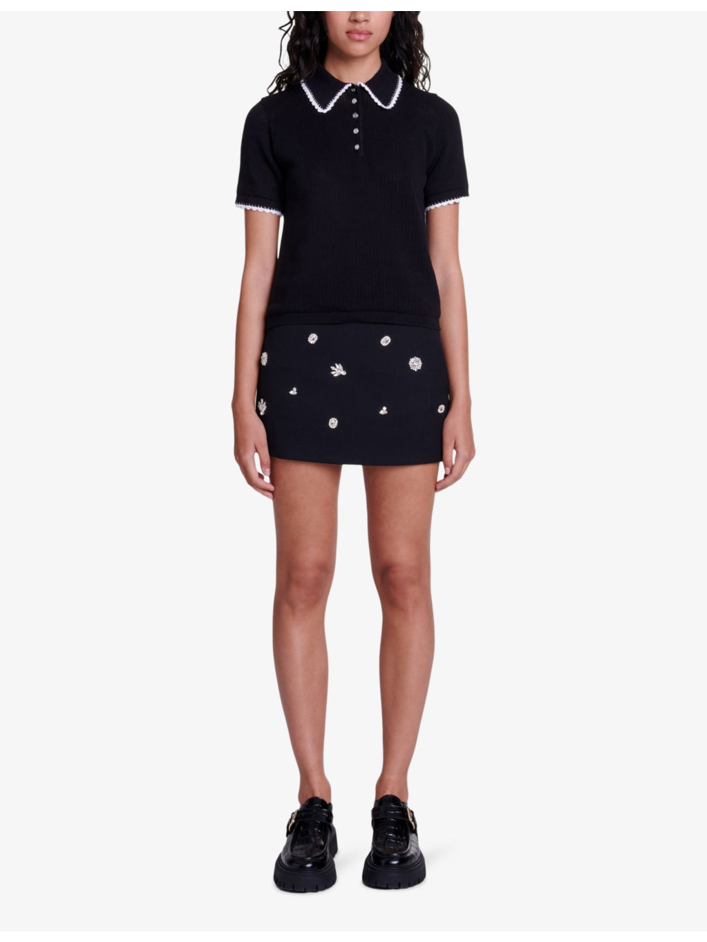 Pointelle-collar short-sleeve cotton polo shirt - 2