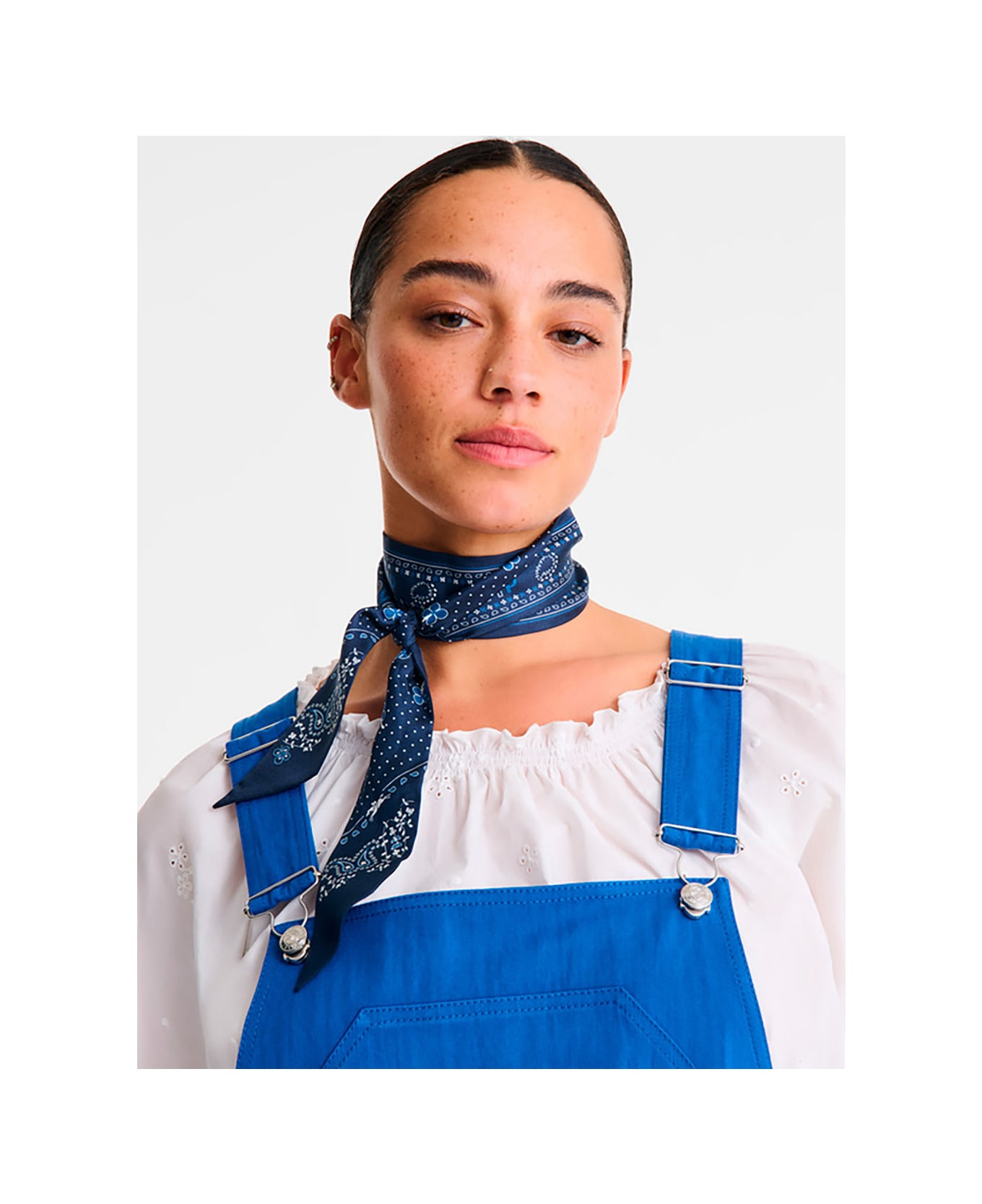 Blue Scarf With All-over Bandana Print In Silk Woman - 2