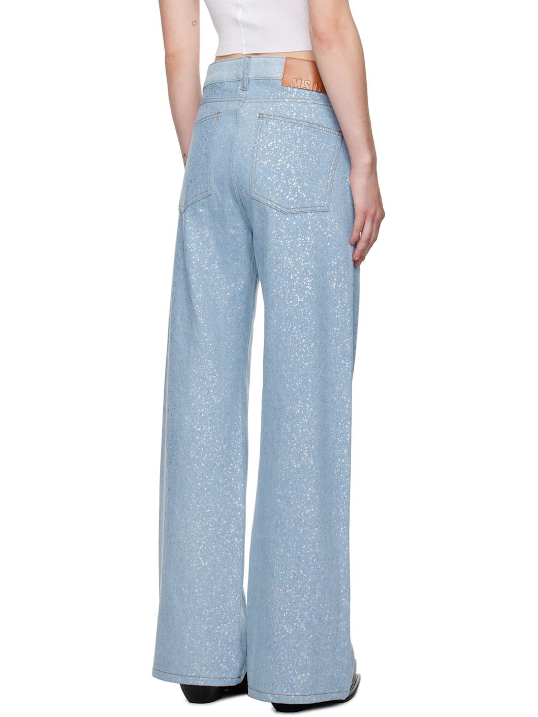Blue Wide-Leg Glitter Jeans - 3