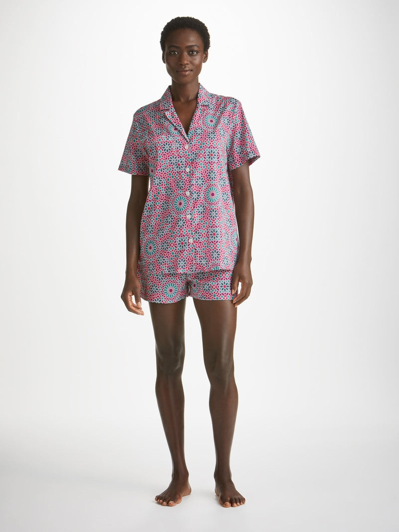 Derek Rose Women's Short Pajamas Ledbury 69 Cotton Batiste Pink outlook