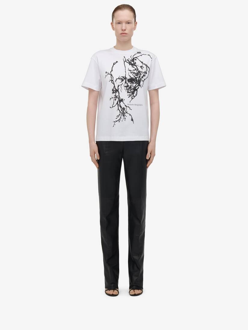 Women's Blossom Skull Oversized T-shirt in White - 3