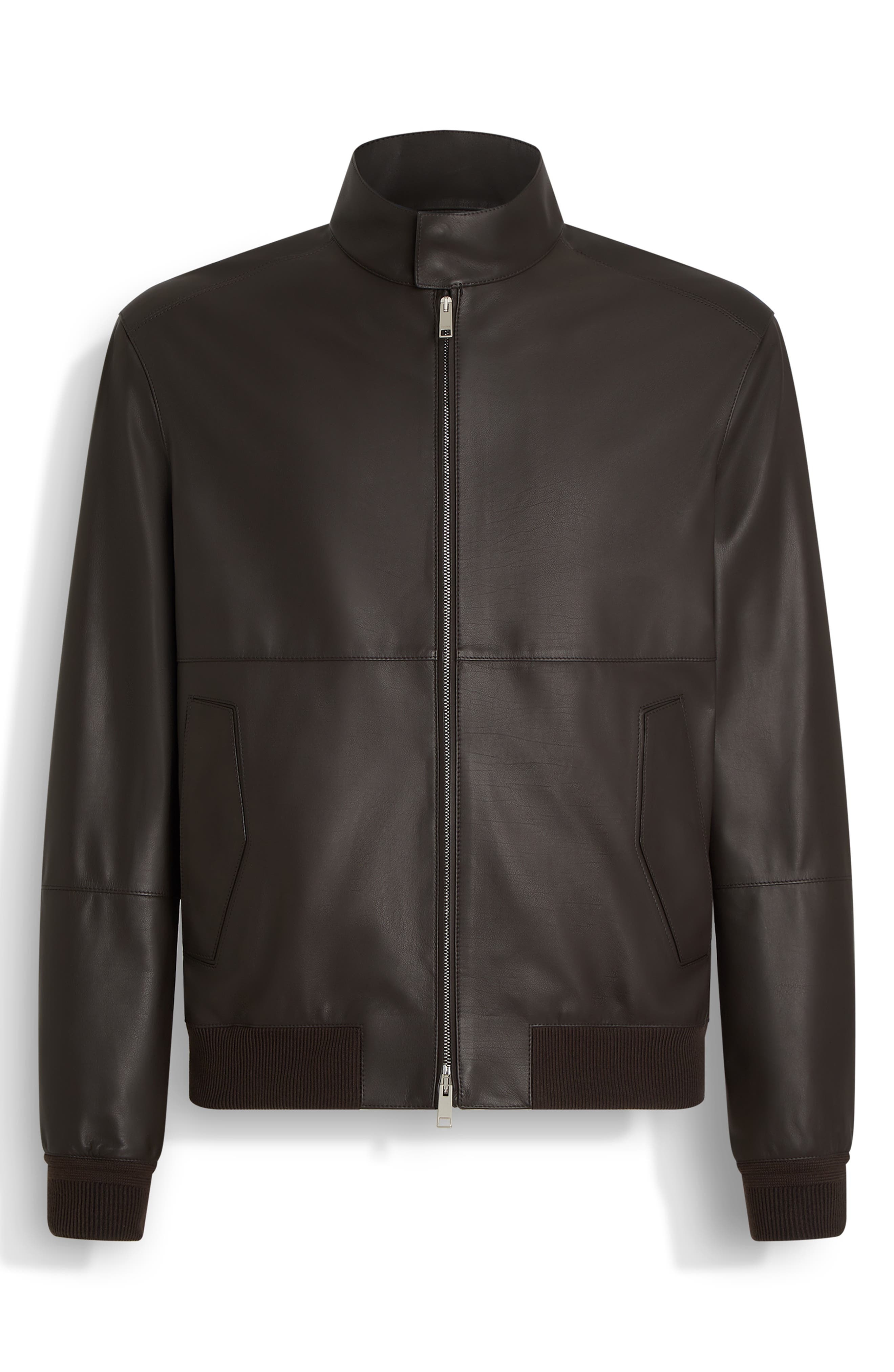 ZEGNA Leather Jacket in Dark Brown Solid at Nordstrom - 4