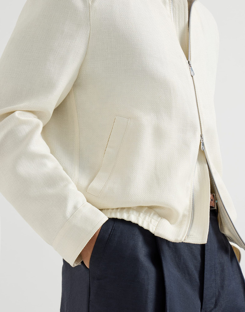Silk, linen and wool hopsack outerwear jacket with stand collar 4