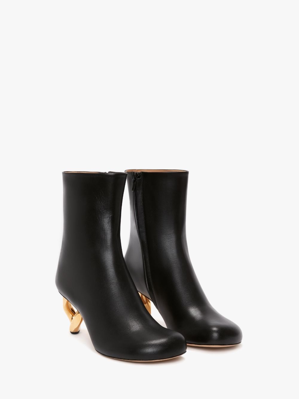 CHAIN HEEL LEATHER ANKLE BOOTS - 2