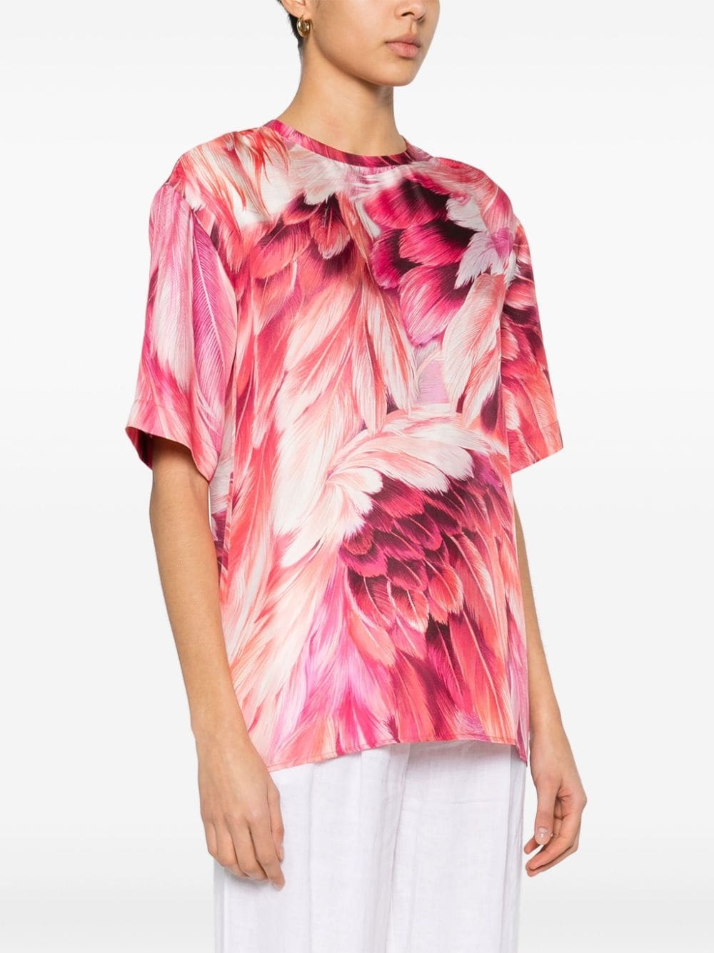 plumage-print silk T-shirt - 3
