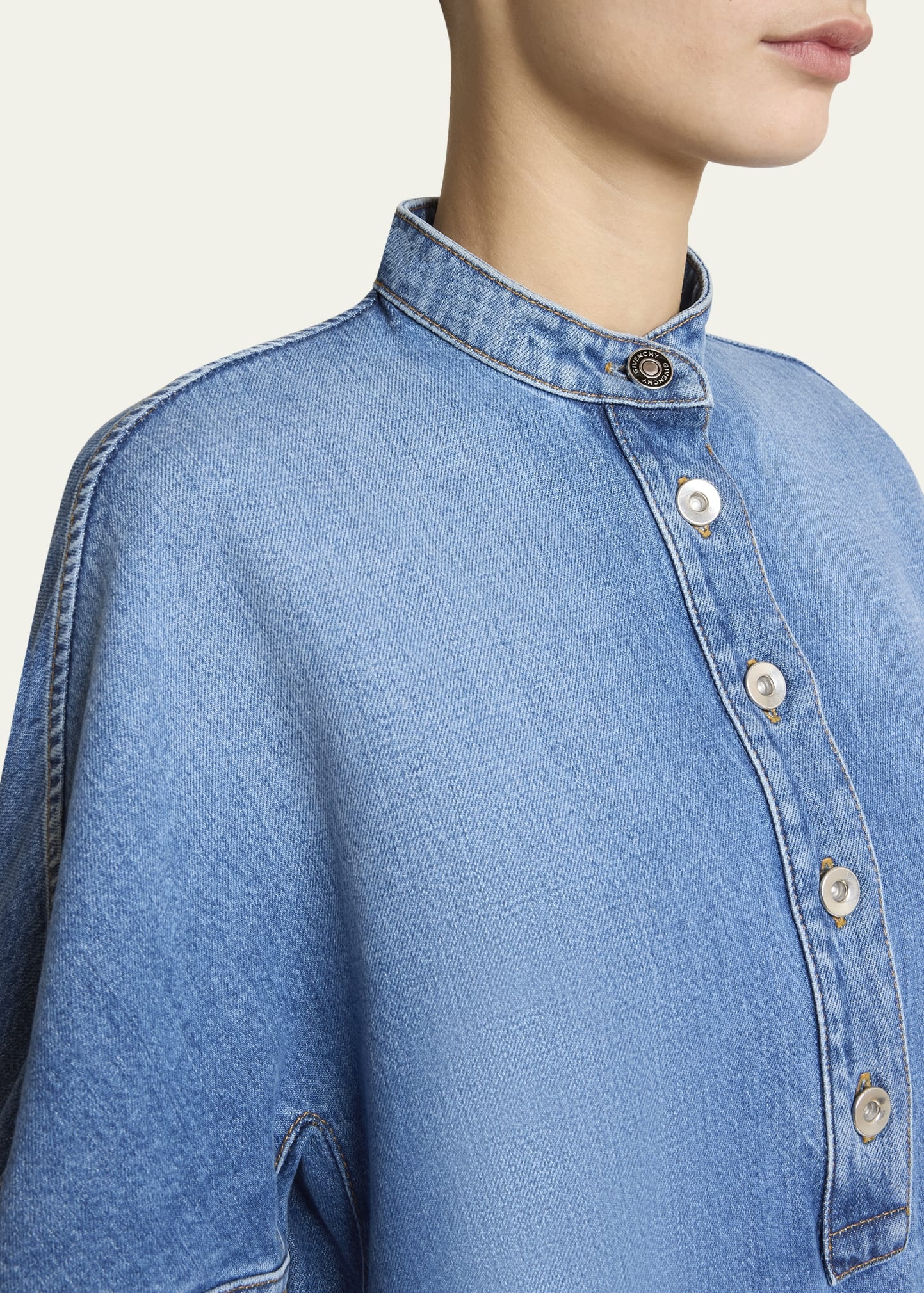 Short-Sleeve Denim A-Line Mini Dress - 5