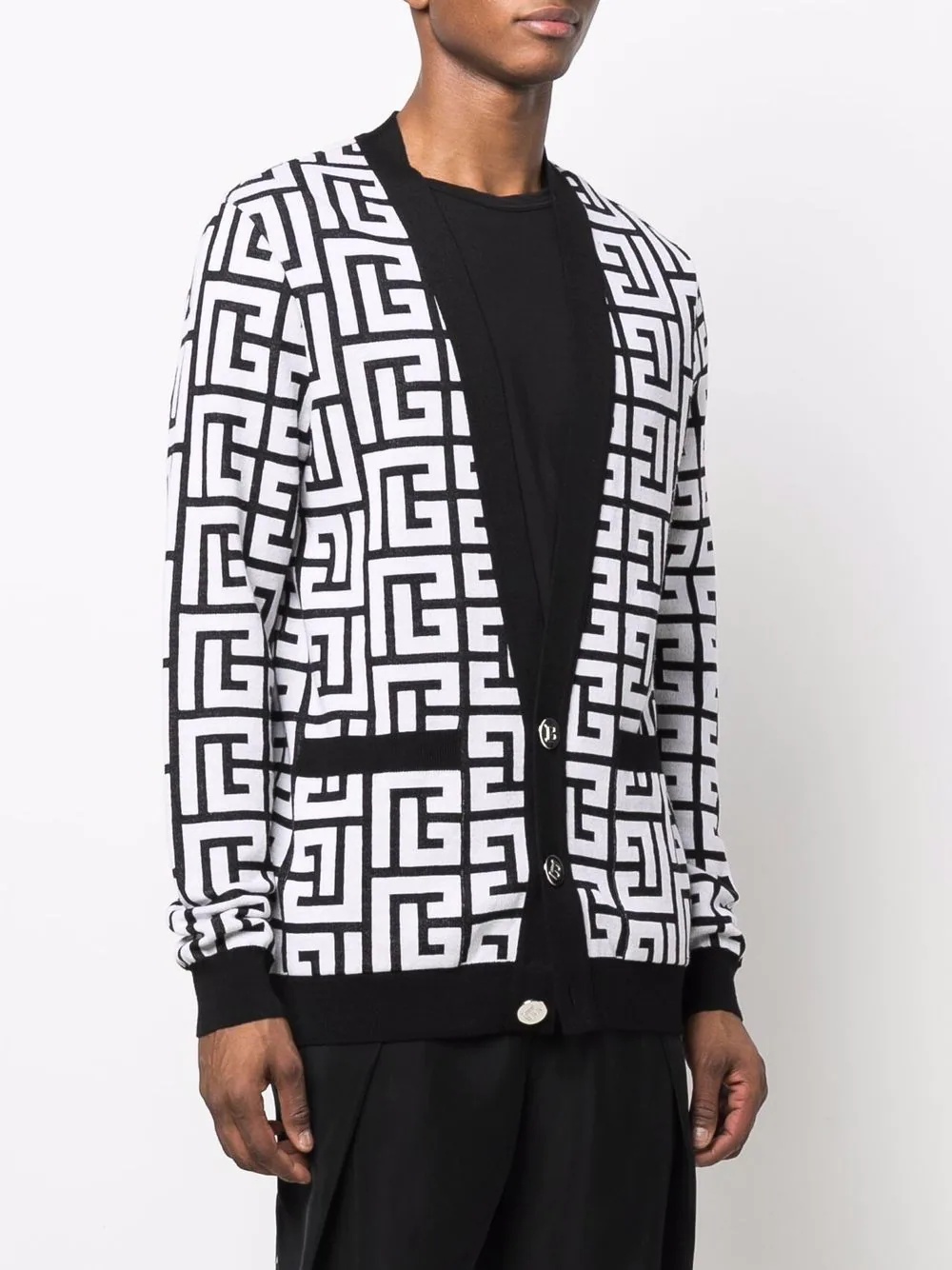 monogram-print knitted cardigan - 3