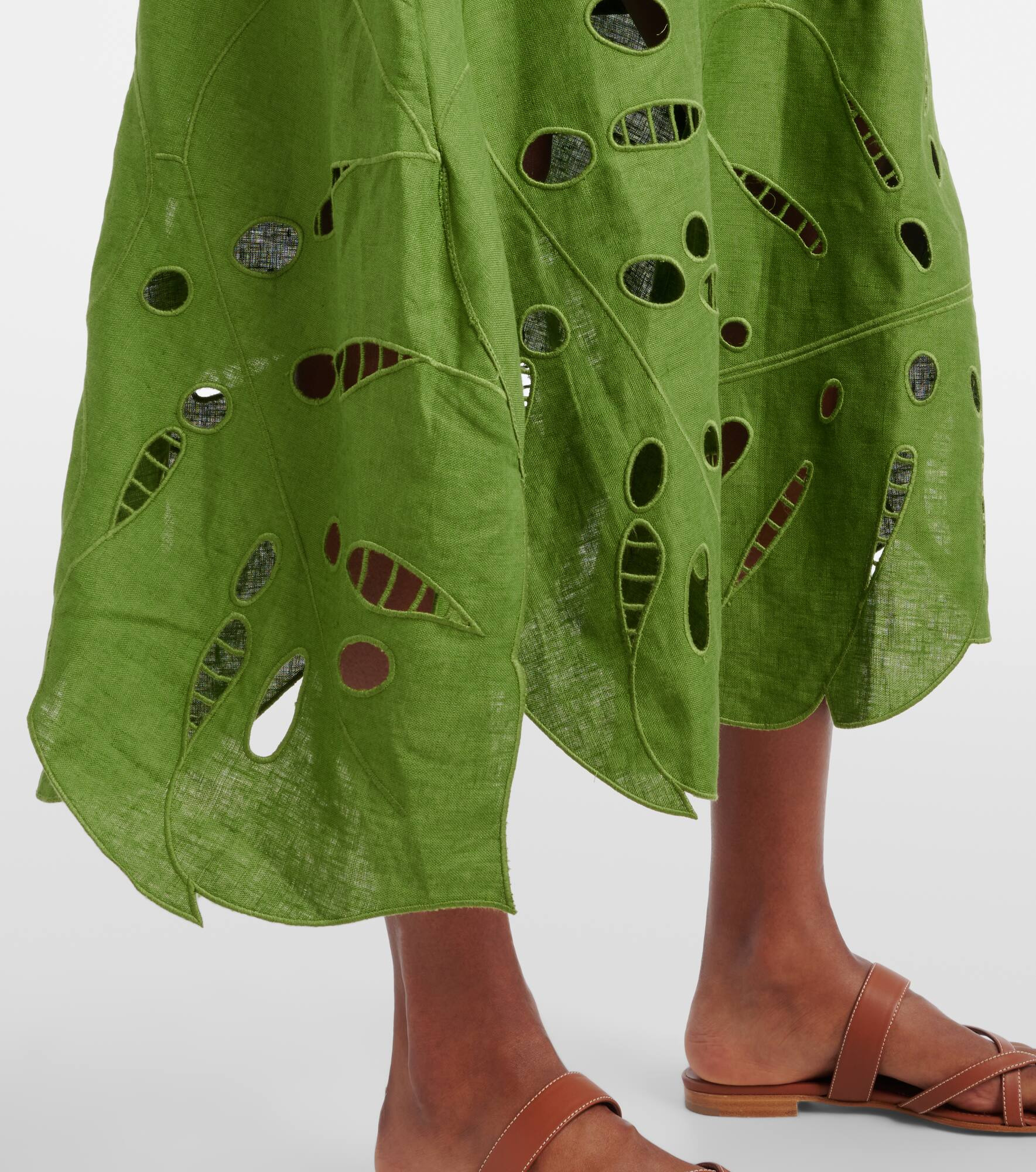 Embroidered linen midi dress - 5