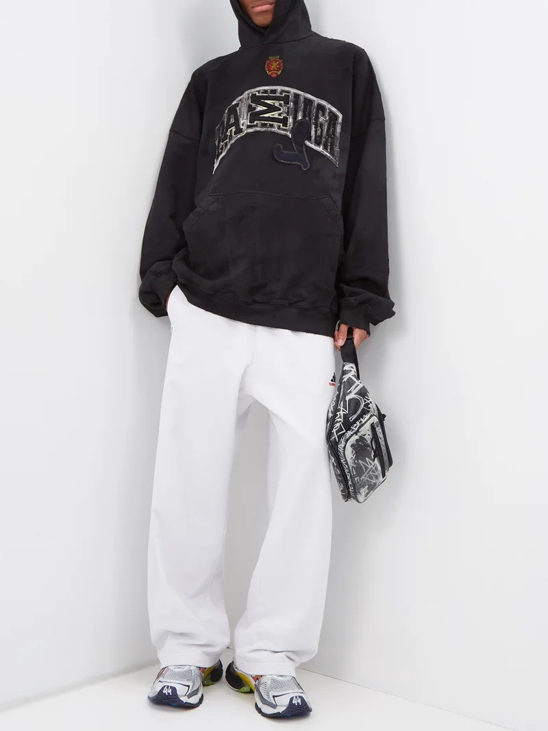 BALENCIAGA Oversized Distressed Logo-Appliquéd Cotton-Jersey