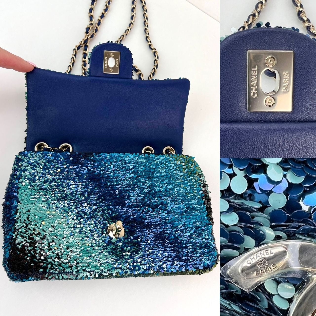Chanel Shaded Sequins Mini Flap Green, Blue, black Shoulder Bag - 9