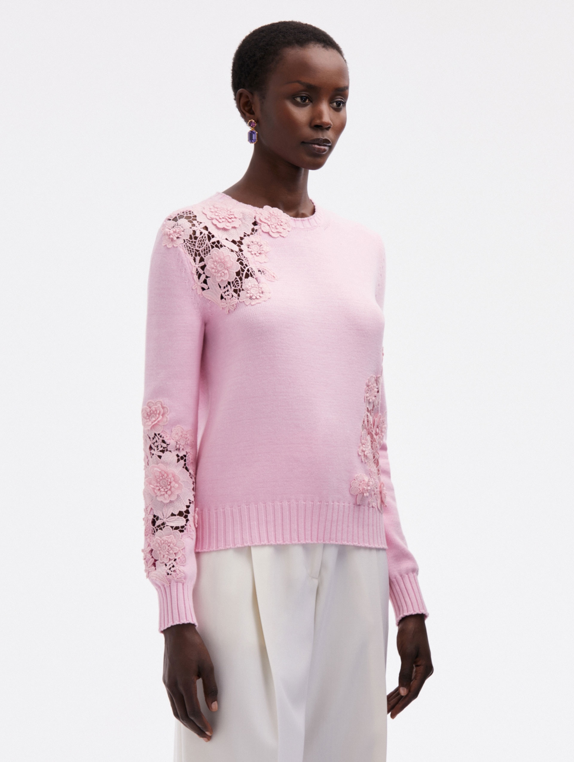 FLORAL GUIPURE INSET PULLOVER - 4