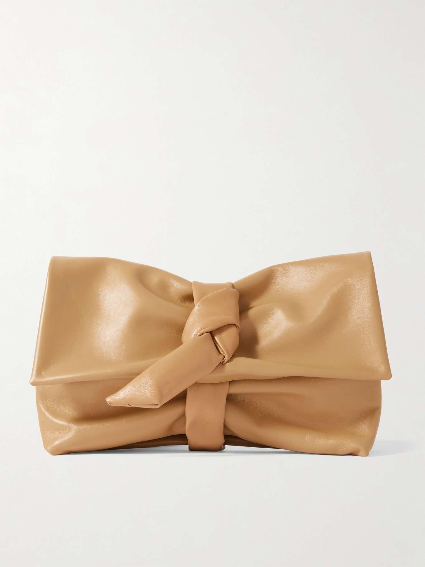 Knotted gathered leather clutch - 1