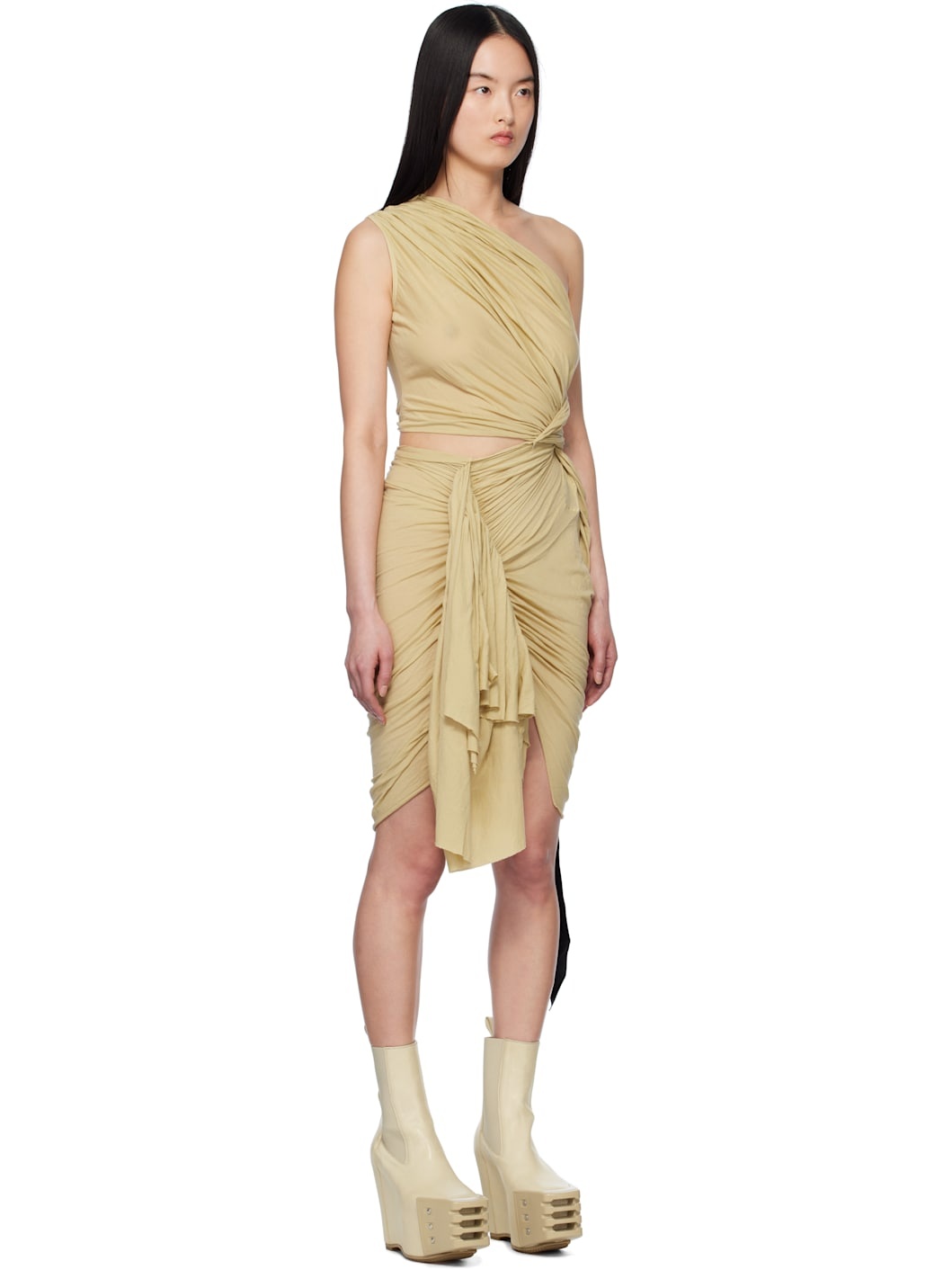 Beige Hollywood Cotton Gauze Jersey Fog Minidress - 2