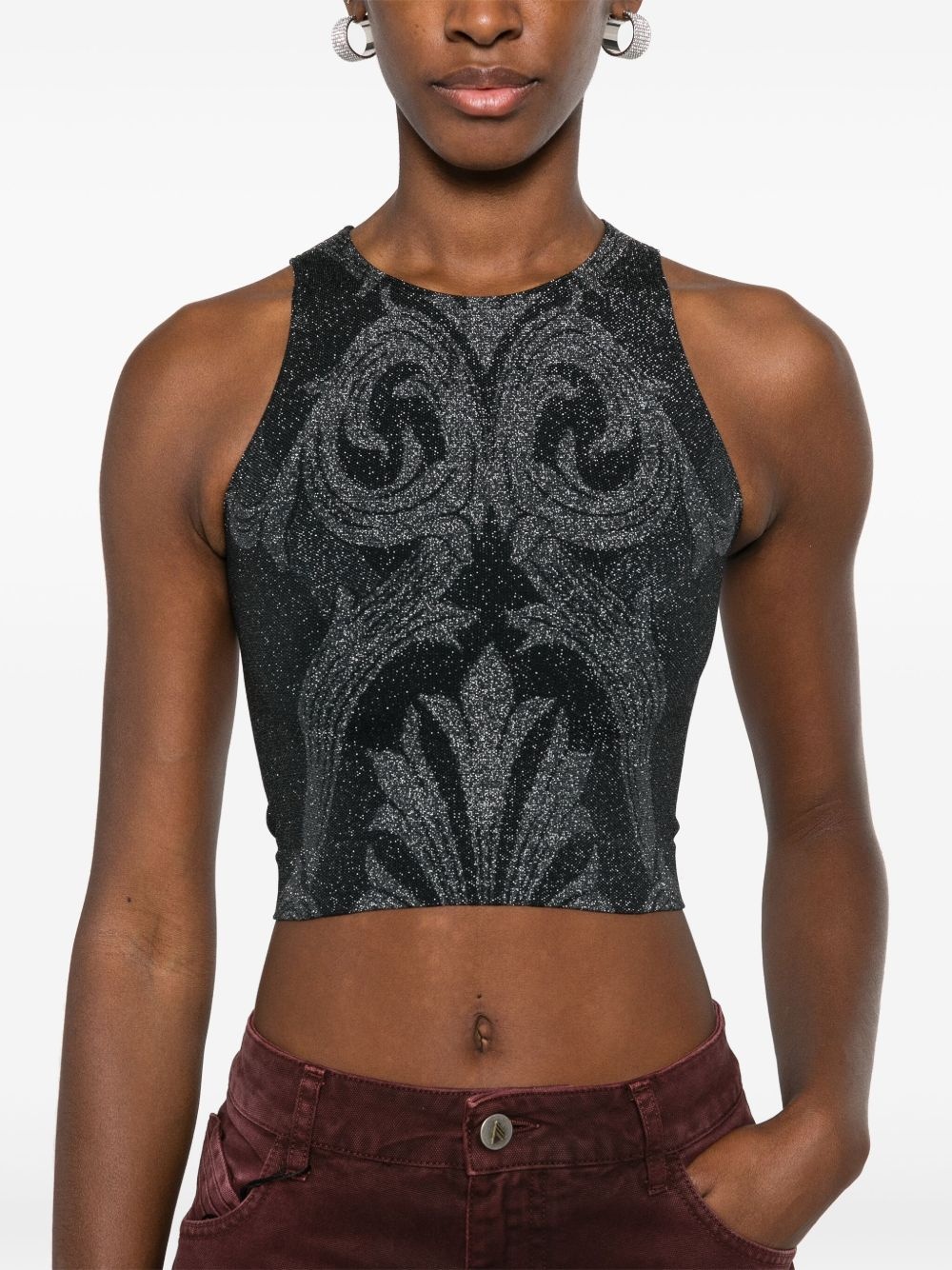 x ETRO floral-jacquard metallic crop top - 5