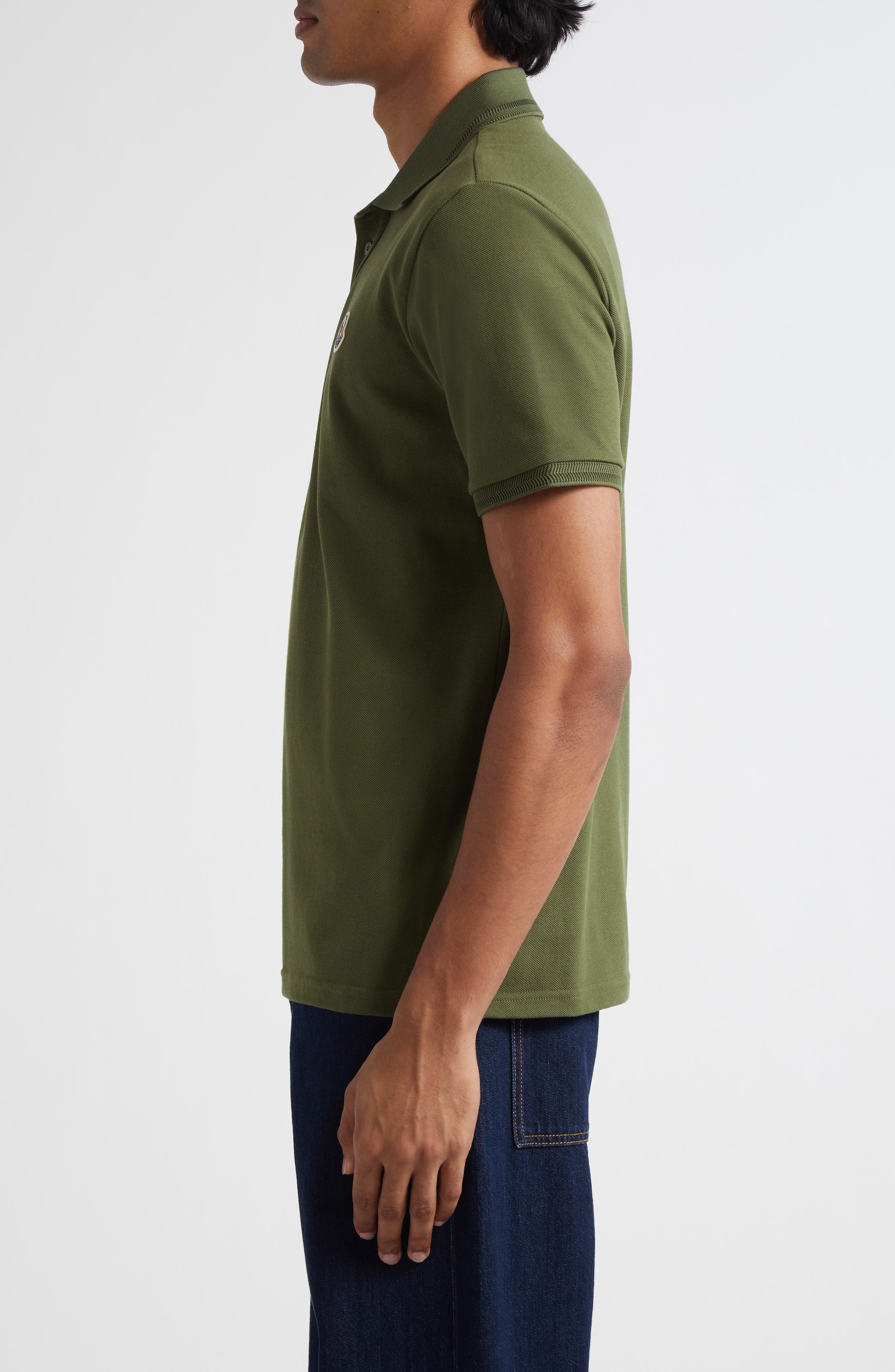 Moncler Logo Patch Cotton Piqué Polo in Deep Forest at Nordstrom - 3