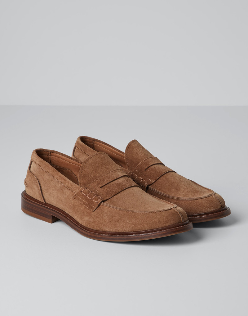 Brunello Cucinelli Suede unlined penny loafers outlook