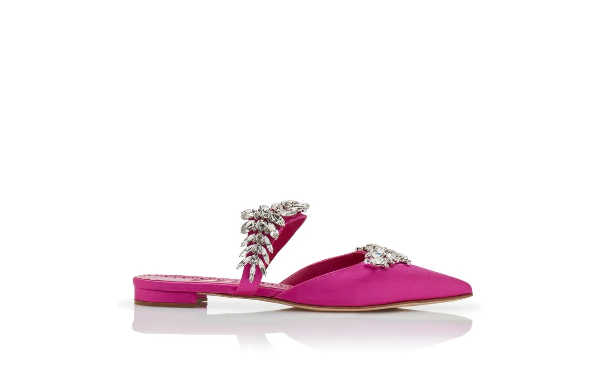 자주색 공단 결정 Embellished 편평한 Mules - 1